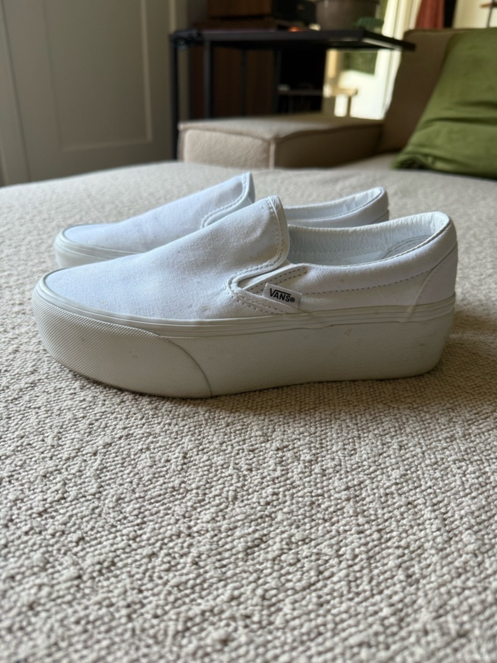 Vans Women’s Platform White Slip-On Canvas Sneakers - Picture 3 of 10
